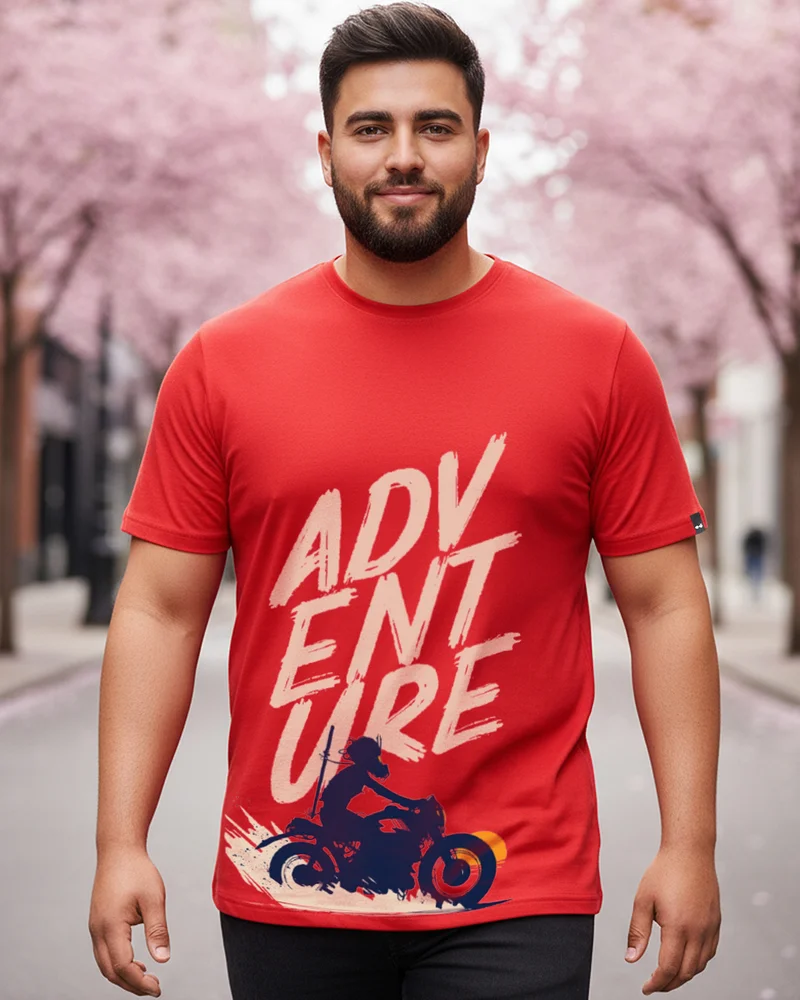 بيواكوف Men's Red Moon Rider Plus Size Typography T-shirt